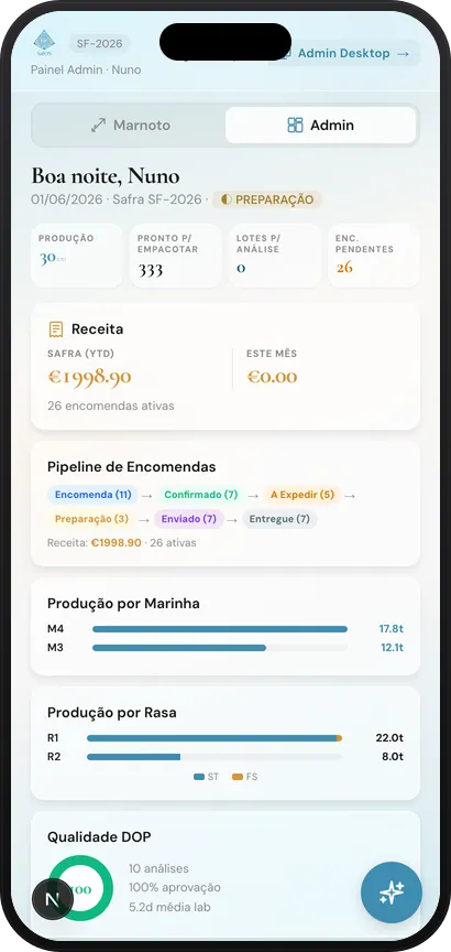 SalOS mobile home — Admin dashboard view