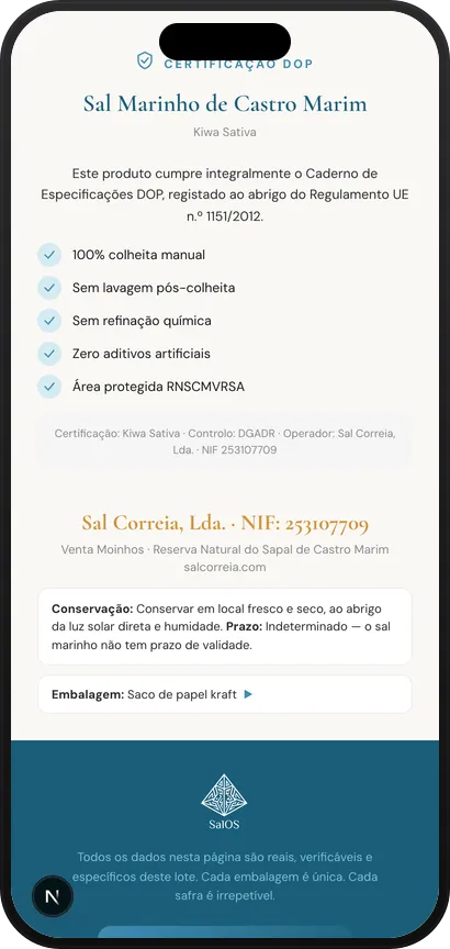 Certificación DOP Castro Marim en la página QR