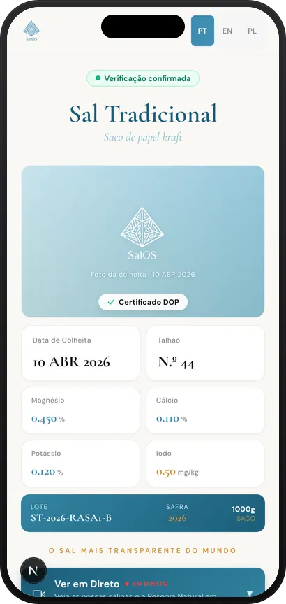 Grabación en scroll de la página pública de trazabilidad QR con resultados de laboratorio, origen y certificación DOP
